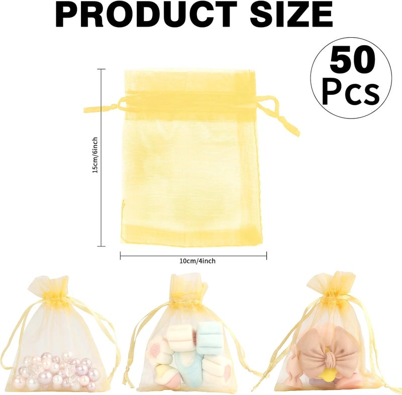 BOEIAC Gold Organza Bags - 50 Pcs, Sheer 4 x 6 Inch Jewelry & Party Favor Bags with Drawstring, Mesh Gift Pouches for Wedding, Valentine's Day Party - Image 2